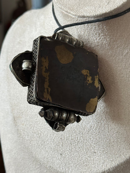 Antique Tibetan Silver Ghau with Exceptional Turquoise Decoration and Copper Back Cover