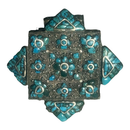 Antique Tibetan silver and turquoise ghau