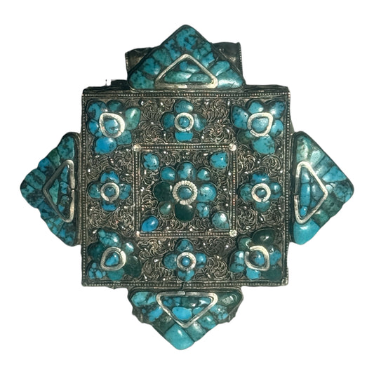 Antique Tibetan silver and turquoise ghau