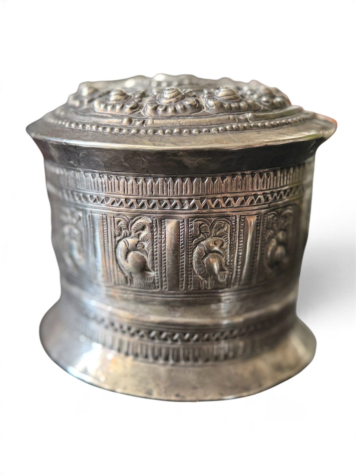 An antique silver incense box with lid