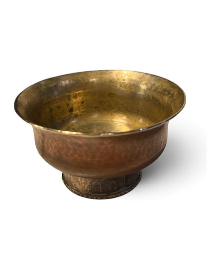 Antique Tibetan Brass White Metal Mounted Offering Bowl Himalayan Cup