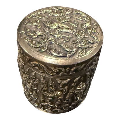 An antique cylindrical Thai silver box