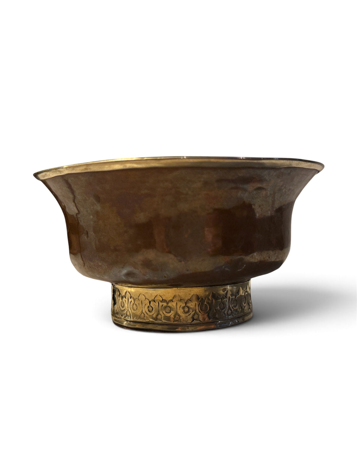 Antique Tibetan Brass White Metal Mounted Offering Bowl Himalayan Cup