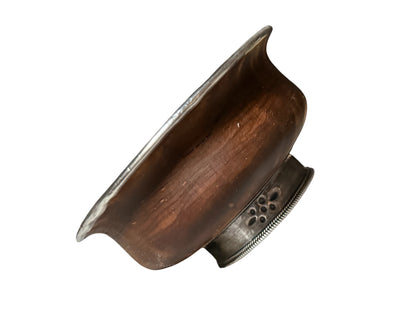 Antique Tibetan Burlwood Silver Mounted Offering Bowl Himalayan Cup