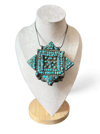 Antique Tibetan silver and turquoise ghau