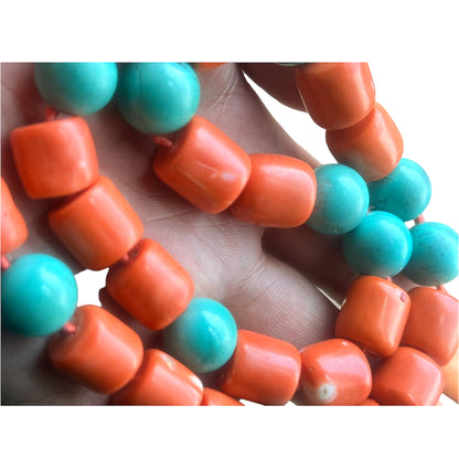 A coral and turquoise bead necklace
