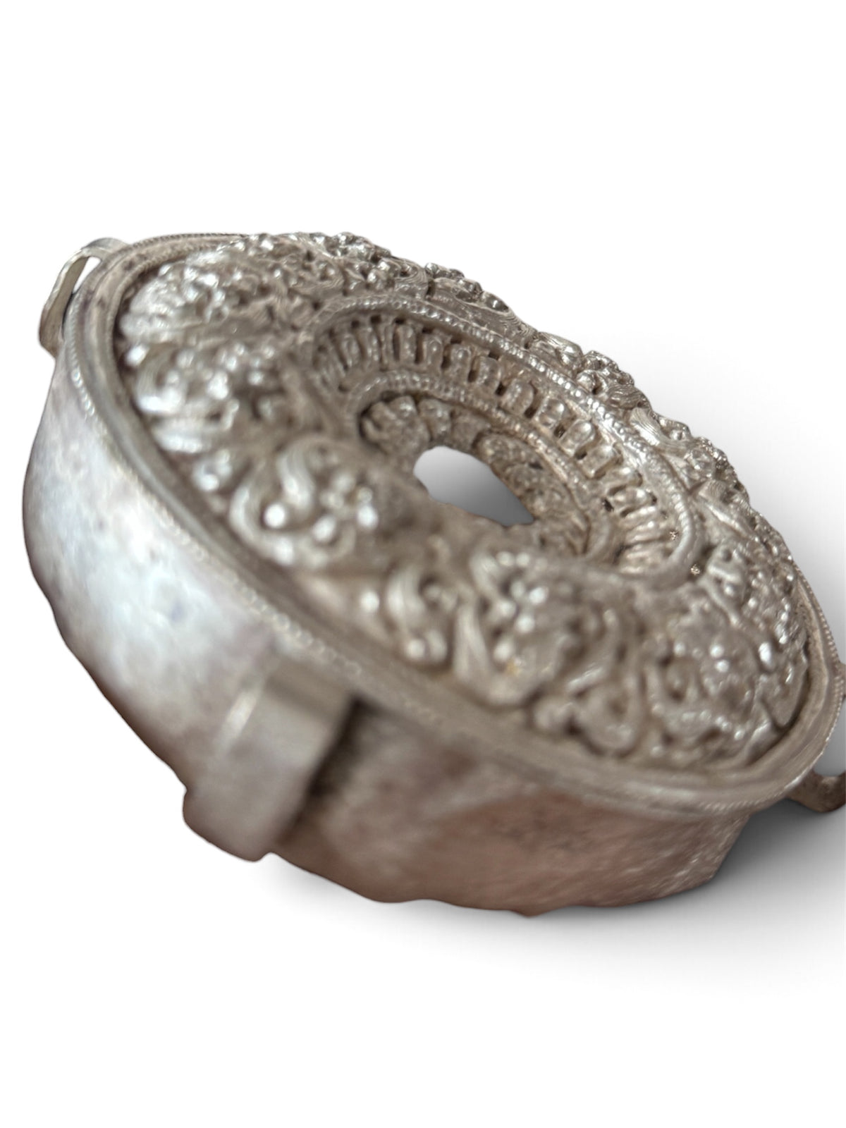 Antique Tibetan Silver Ghau (Portable Shrine) with Intricate Repoussé Decoration