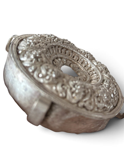 Antique Tibetan Silver Ghau (Portable Shrine) with Intricate Repoussé Decoration