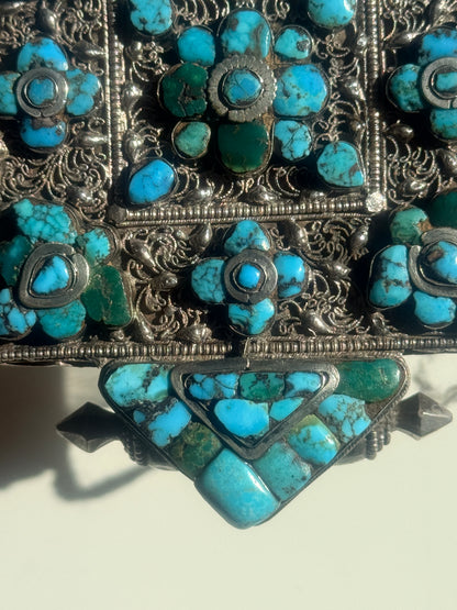 Antique Tibetan silver and turquoise ghau