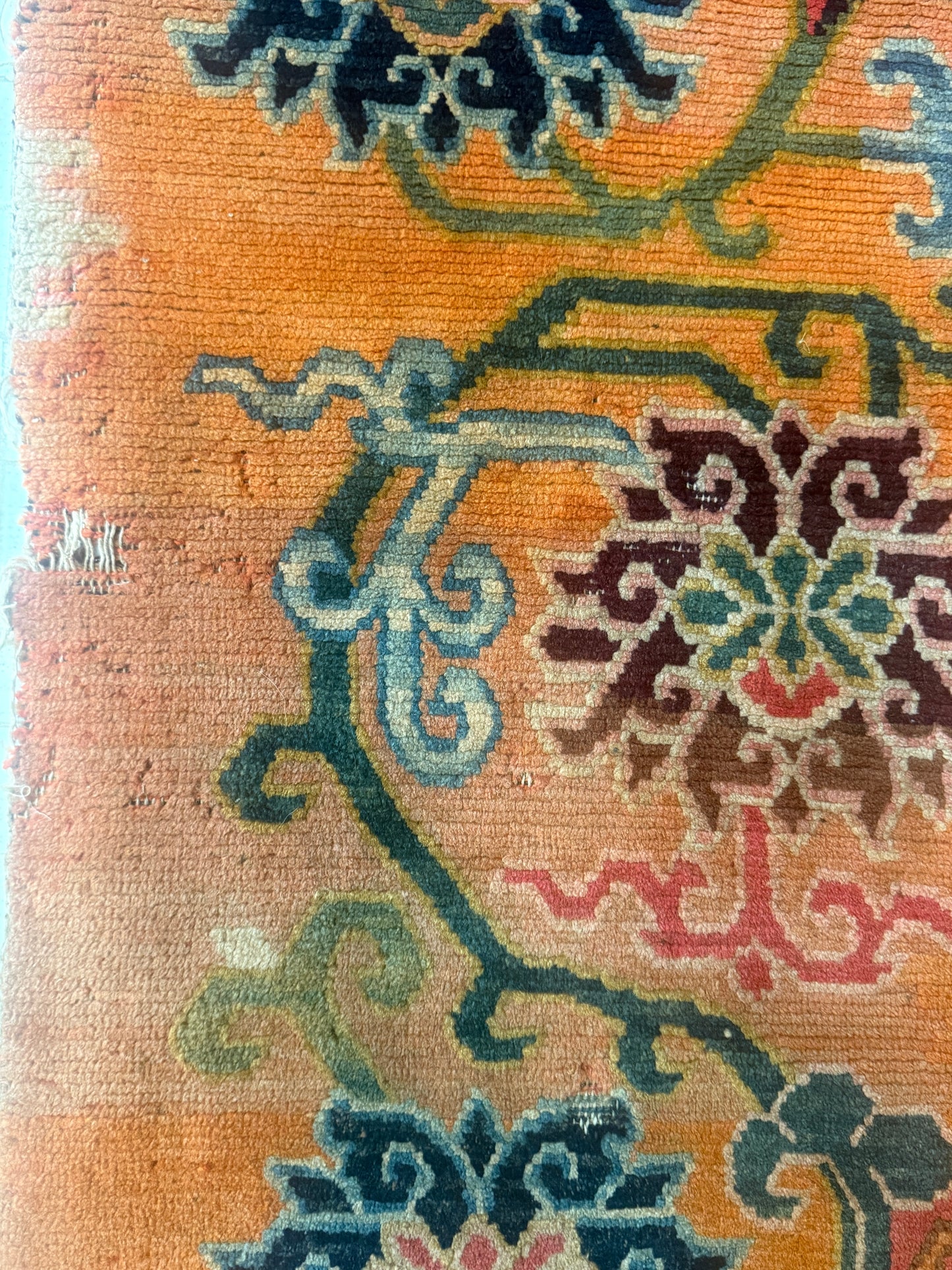 An early 20th C., antique Tibetan floral  cushion rug