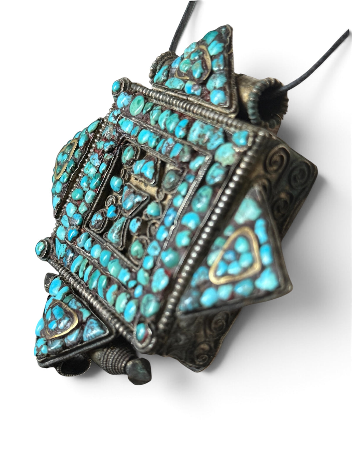 Antique Tibetan silver and turquoise ghau