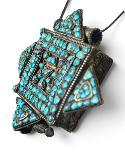 Antique Tibetan silver and turquoise ghau