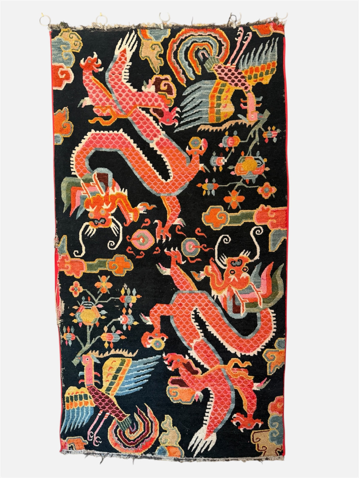 Early 20th C., antique Tibetan dragon rug