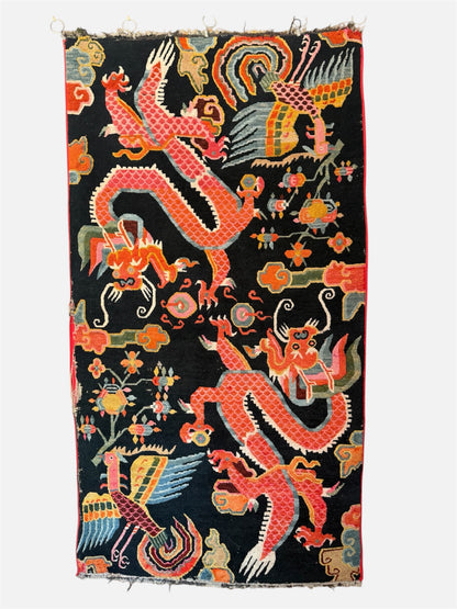 Early 20th C., antique Tibetan dragon rug