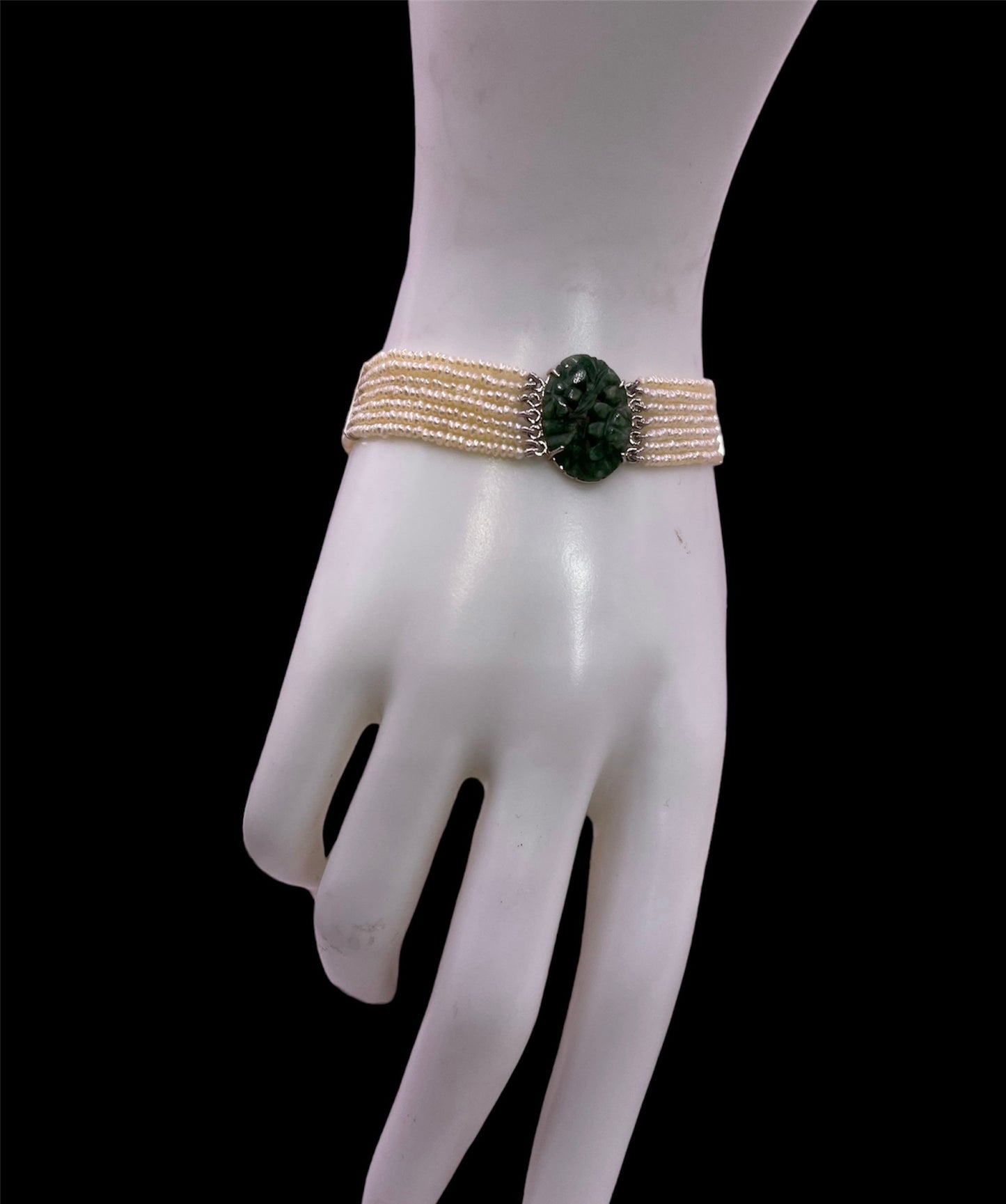 an antique seed pearl and jade plaque bracelet