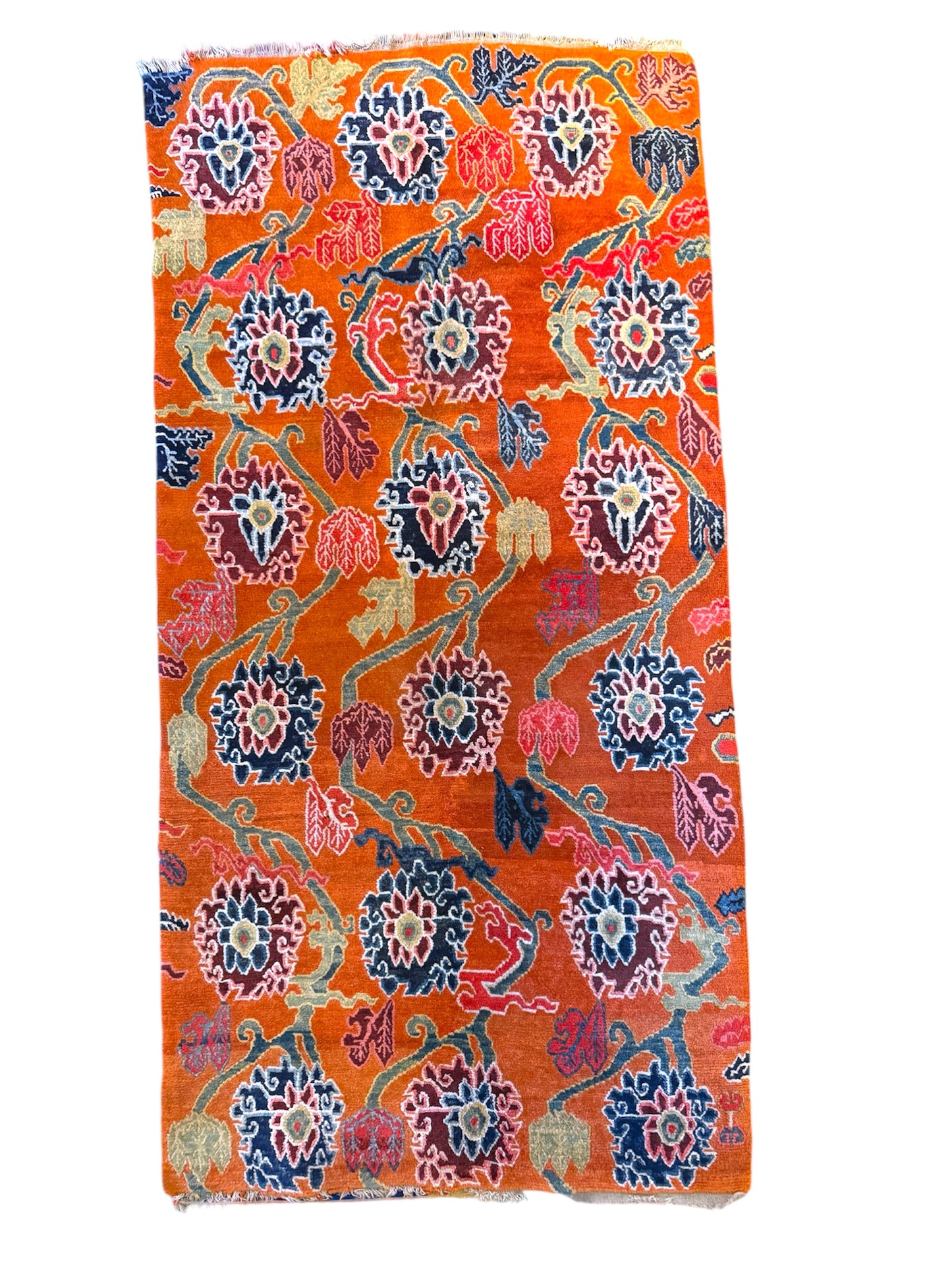 An early 20th C., antique Tibetan floral  cushion rug