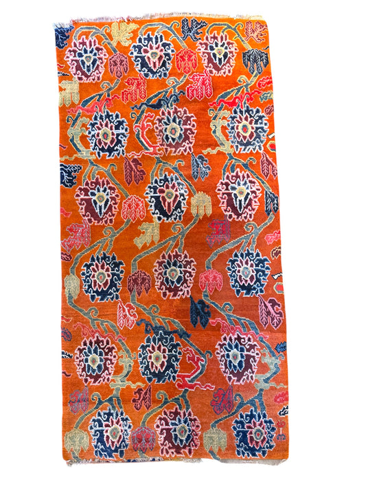 An early 20th C., antique Tibetan floral  cushion rug