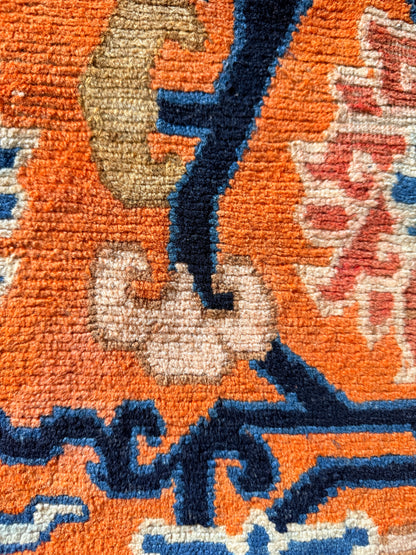 Antique Tibetan lotus meditation rug
