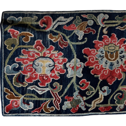 Antique Tibetan Wool Rug c.1900 Floral Himalayan Carpet 5'8" x 2'9
