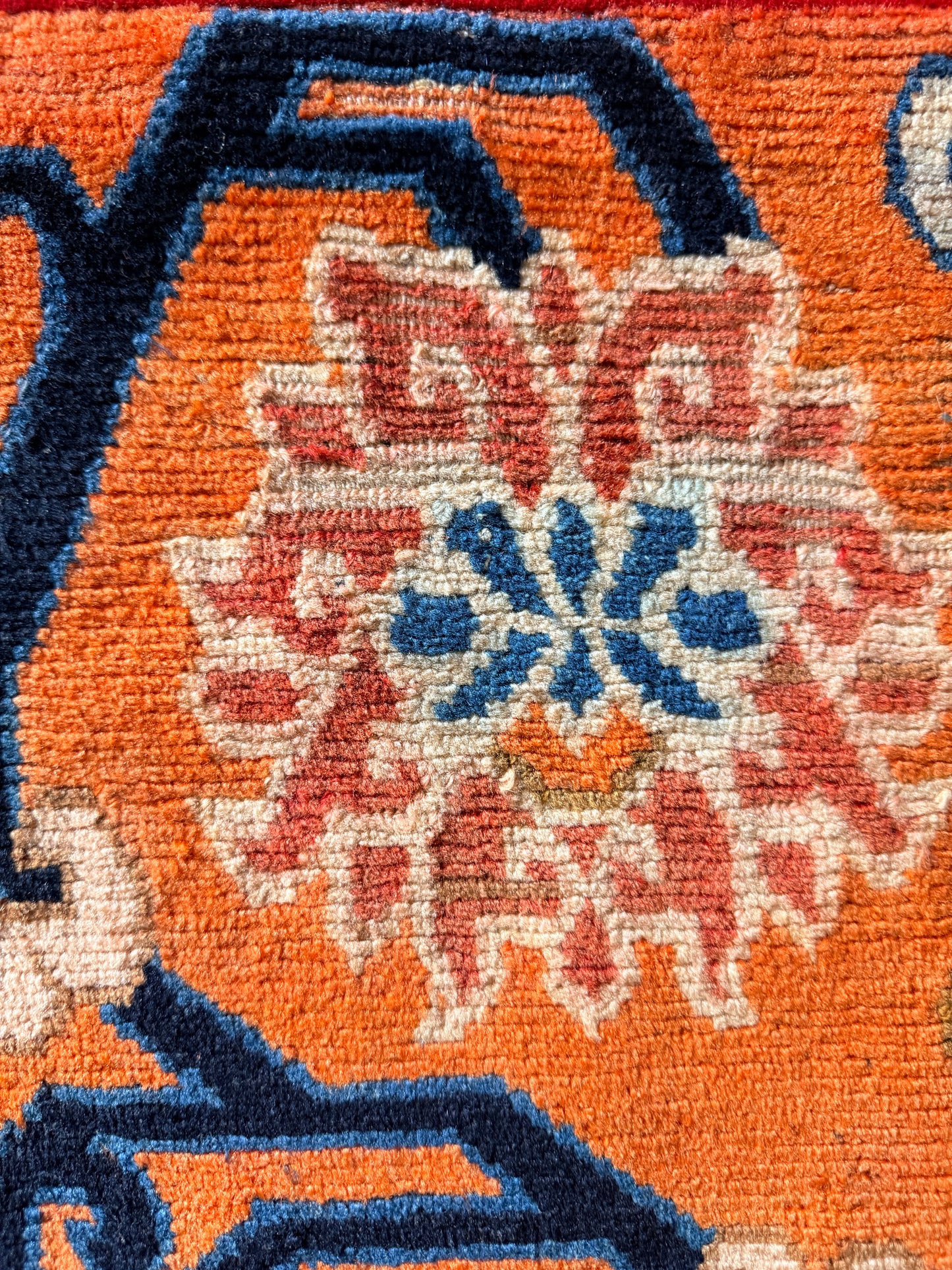 Antique Tibetan lotus meditation rug