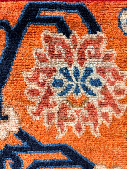 Antique Tibetan lotus meditation rug