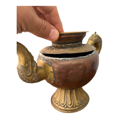 Antique Tibetan Copper Brass Dragon Handle Teapot Ritual Ewer Himalayan