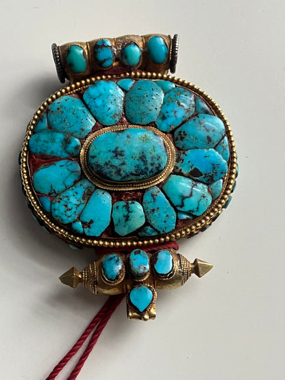 Antique Tibetan turquoise and gold ghau