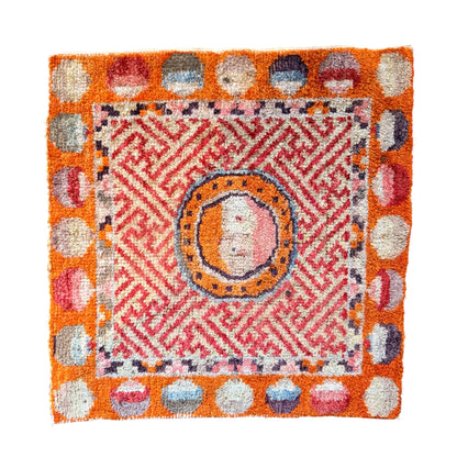 Antique meditation seat rug with unique circular motifs