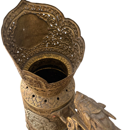 Antique Tibetan Dragon Handle Ewer Gilt Bronze Silver Ritual Wine Pot