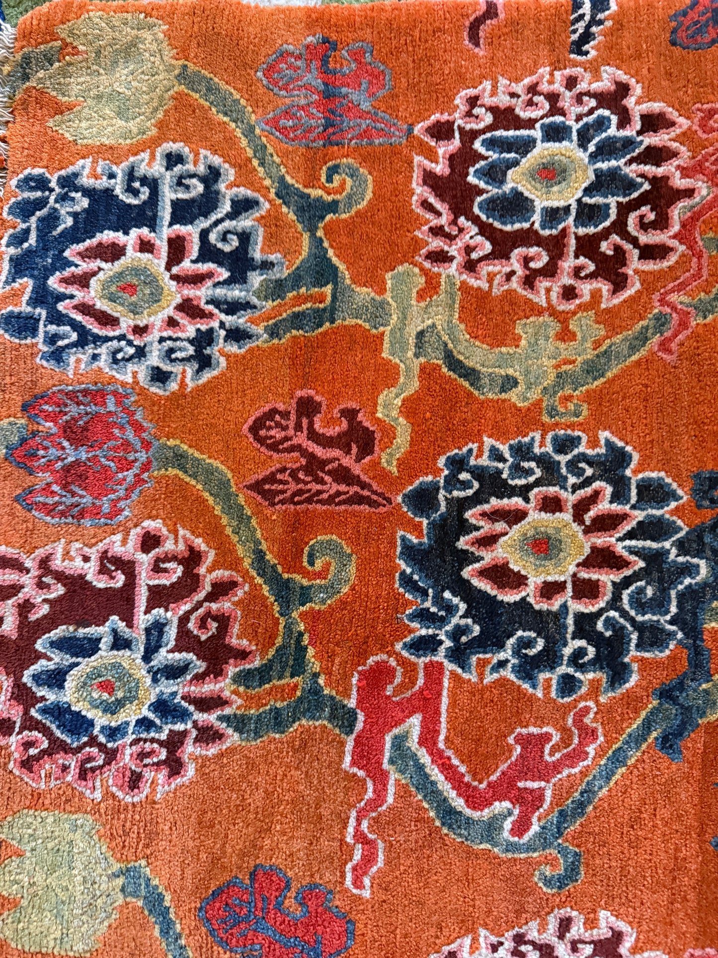 An early 20th C., antique Tibetan floral  cushion rug