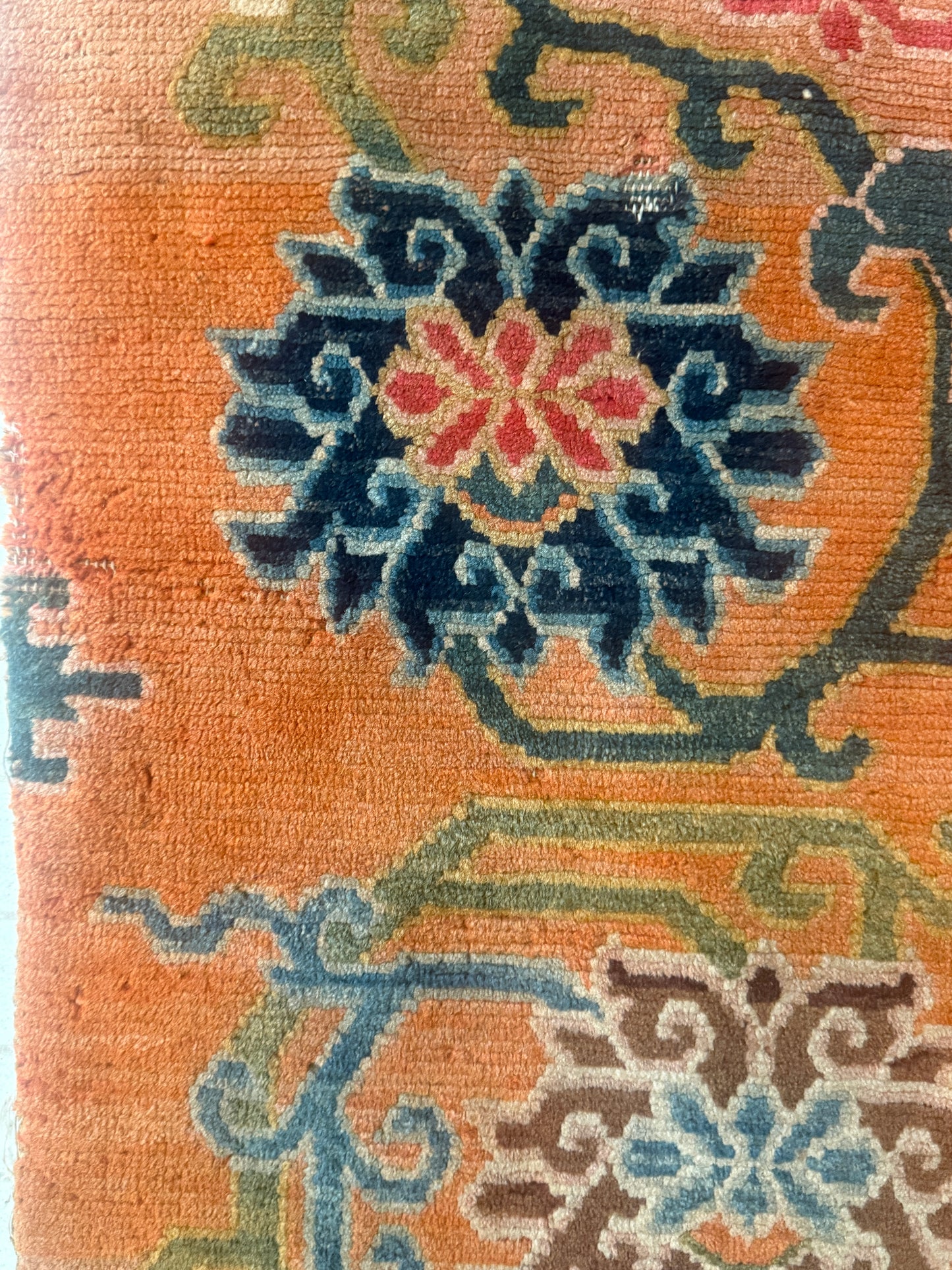 An early 20th C., antique Tibetan floral  cushion rug