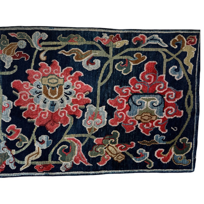 Antique Tibetan Wool Rug c.1900 Floral Himalayan Carpet 5'8" x 2'9