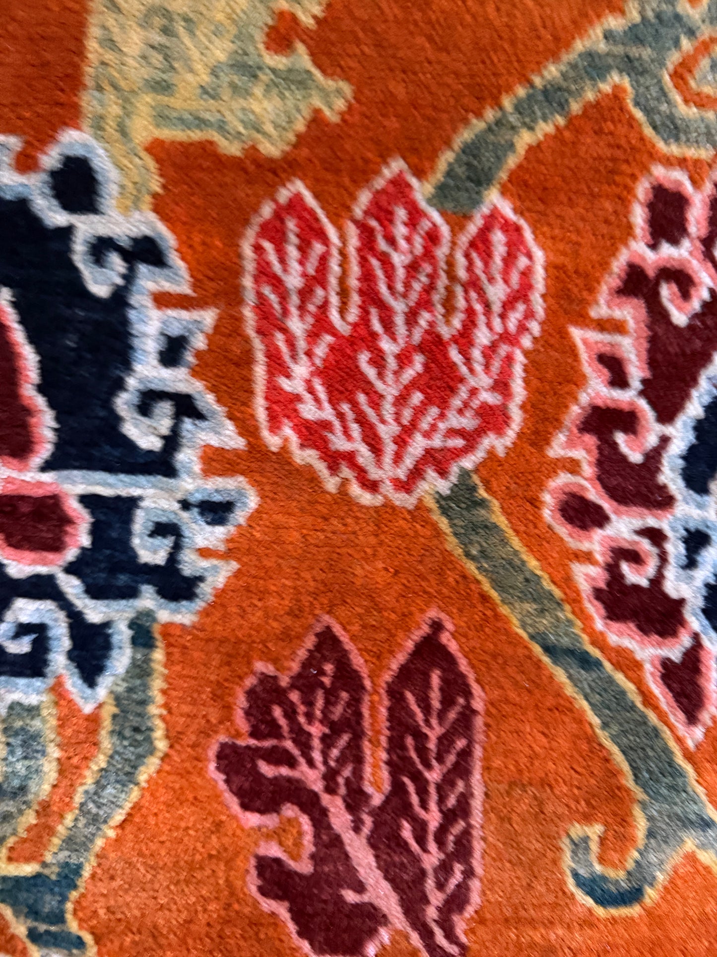 An early 20th C., antique Tibetan floral  cushion rug
