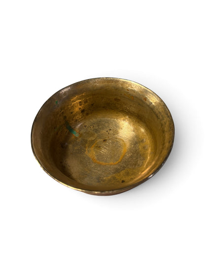 Antique Tibetan Brass White Metal Mounted Offering Bowl Himalayan Cup