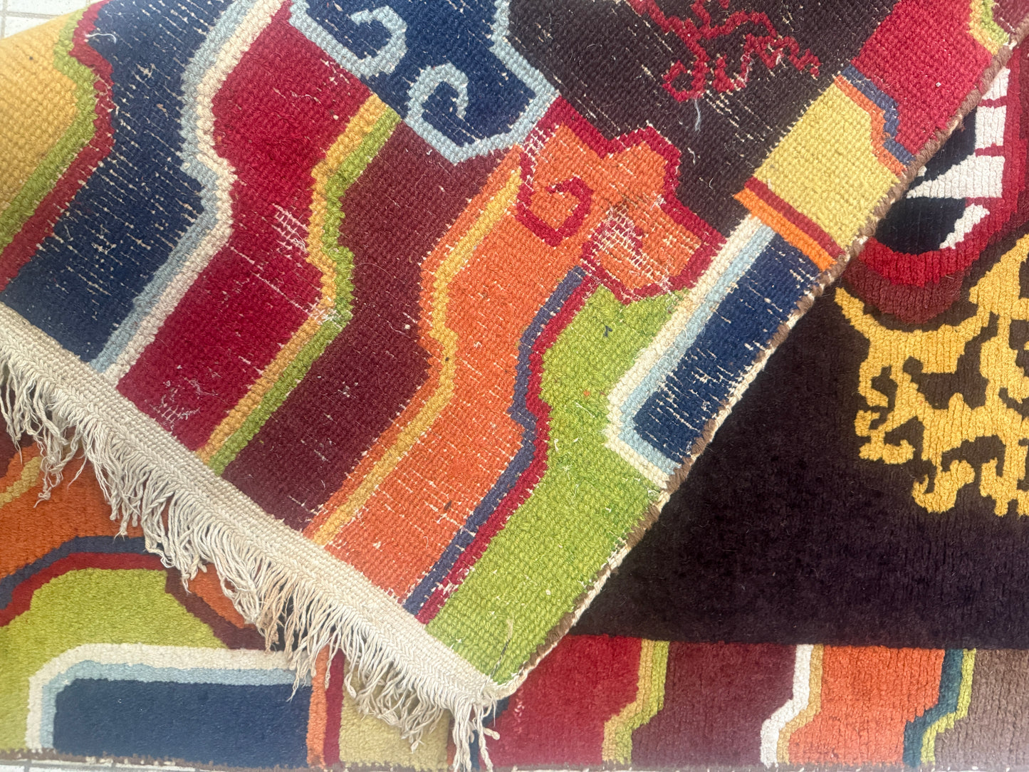 A mid 20th C.,vintage Tibetan religious rug   rug