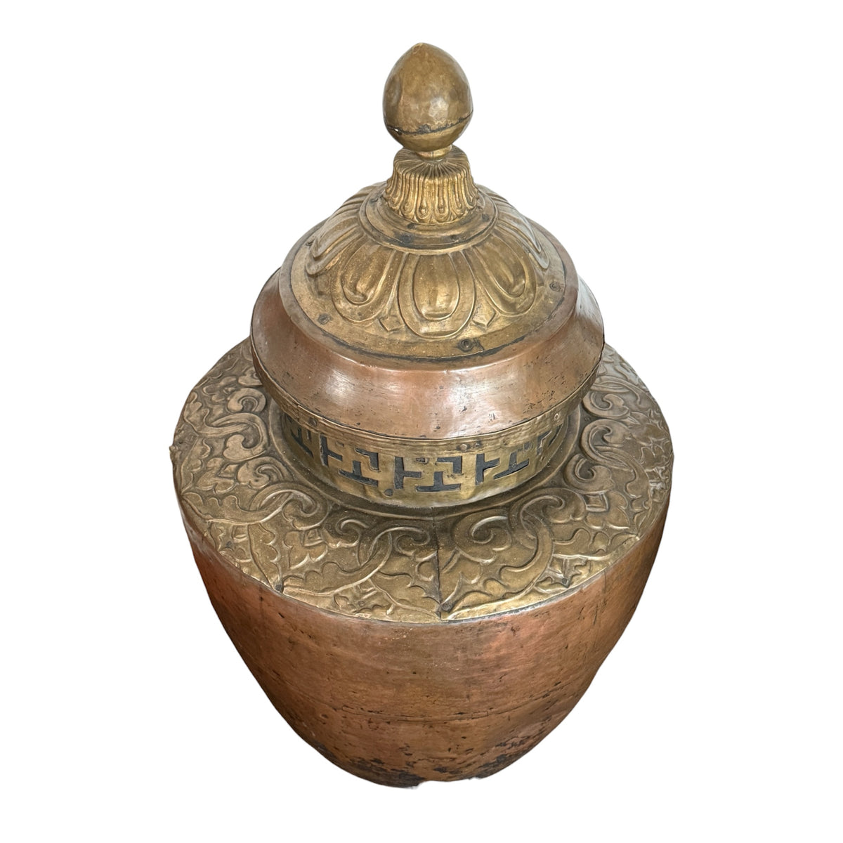 Large Antique Tibetan Copper Brass Water Storage Vessel Ritual Jar 42"