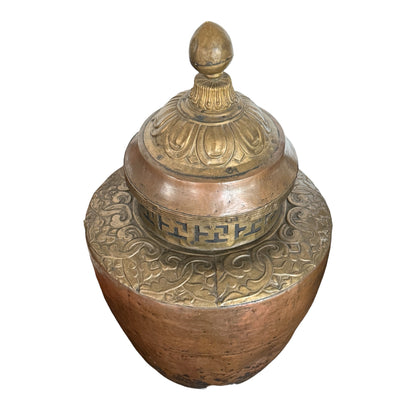 Large Antique Tibetan Copper Brass Water Storage Vessel Ritual Jar 42"