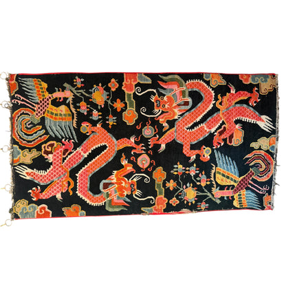 Early 20th C., antique Tibetan dragon rug