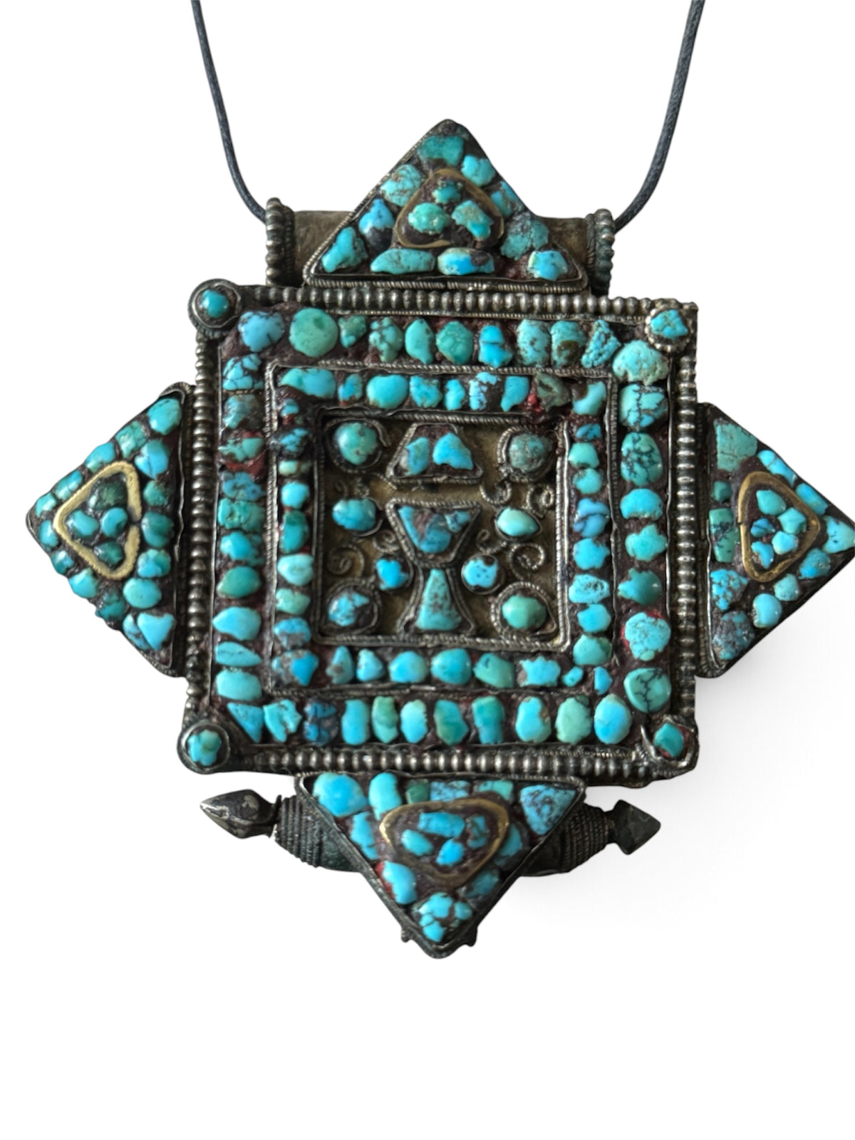 Antique Tibetan silver and turquoise ghau