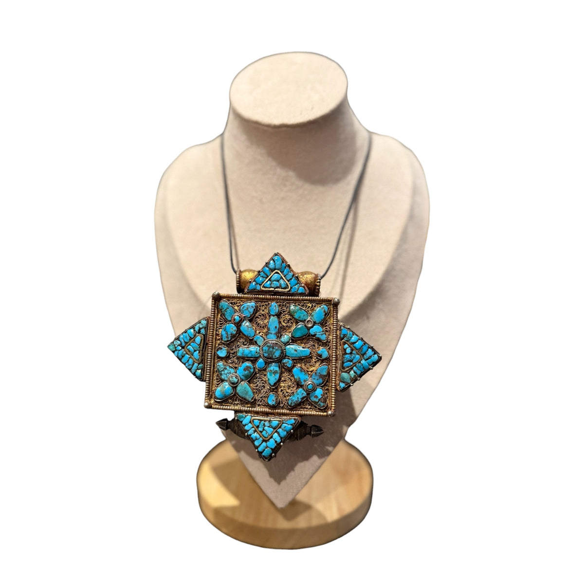 Antique Tibetan Gilded Silver and Turquoise Women's Ghau Pendant