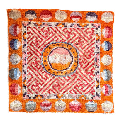 Antique meditation seat rug with unique circular motifs
