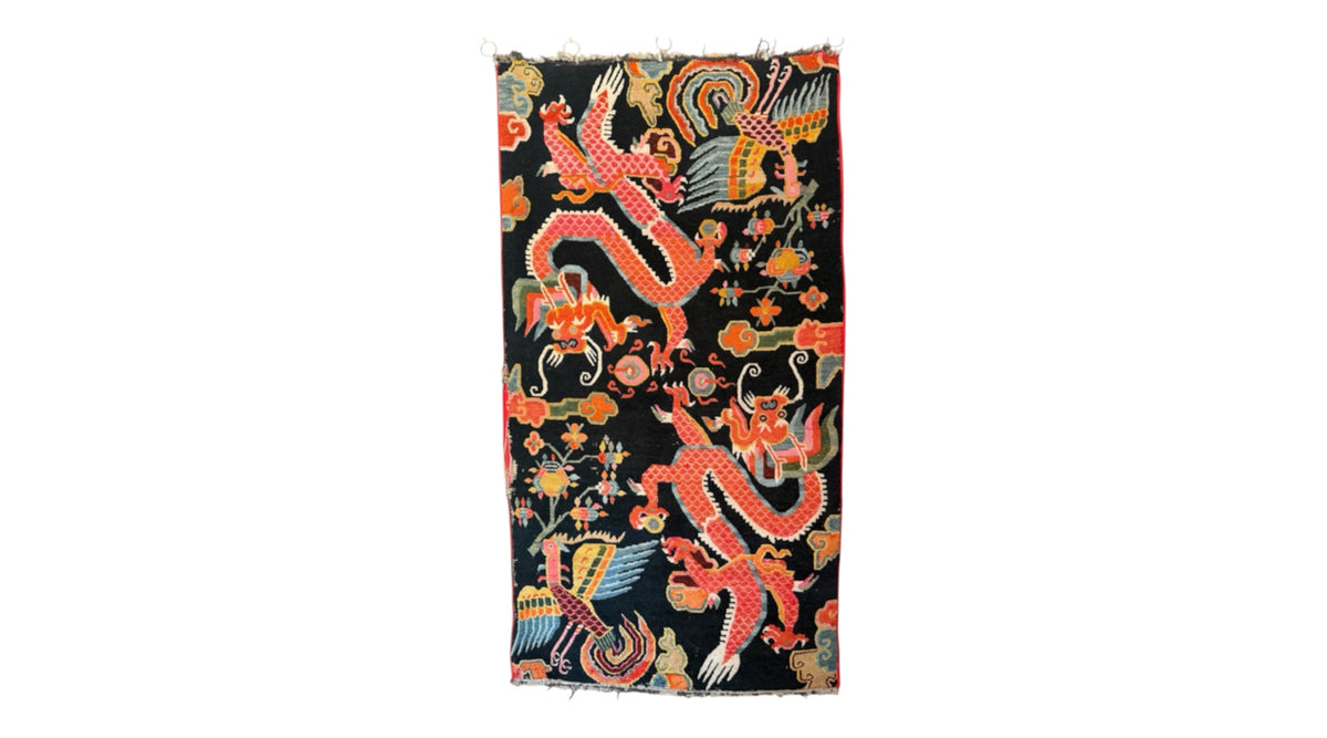 Early 20th C., antique Tibetan dragon rug