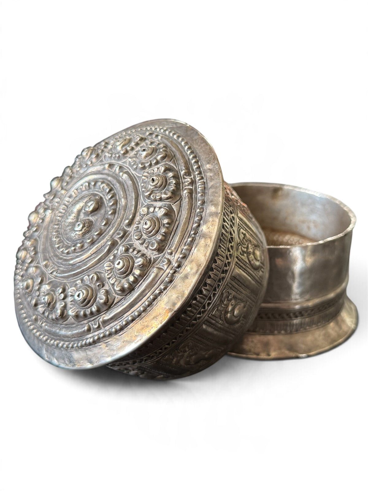 An antique silver incense box with lid