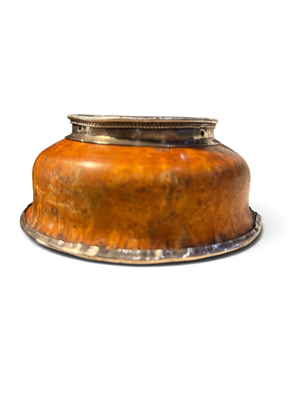 Antique Tibetan Burlwood Silver Mounted Offering Bowl Himalayan Cup 4"