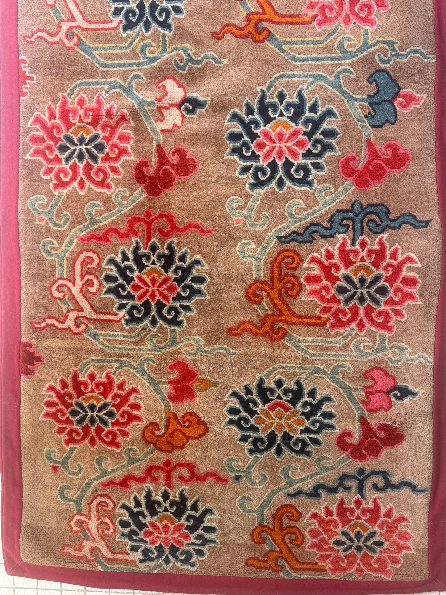 An early to mid 20th C., antique Tibetan floral  cushion rug