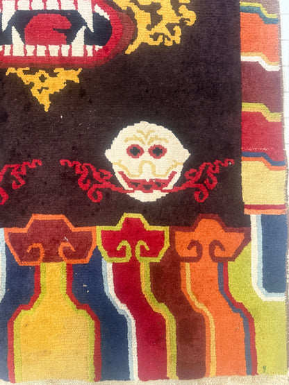 A mid 20th C.,vintage Tibetan religious rug   rug