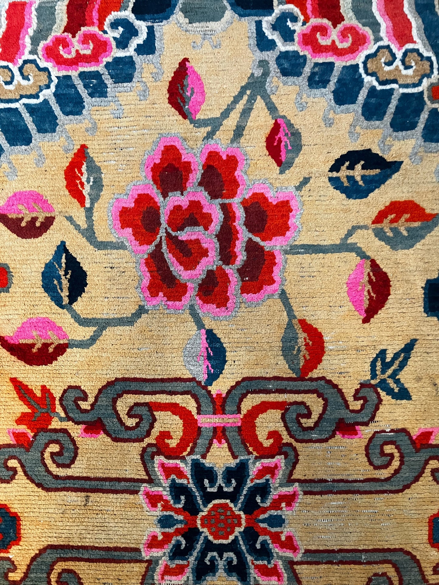 An early 20th C., antique Tibetan floral  rug