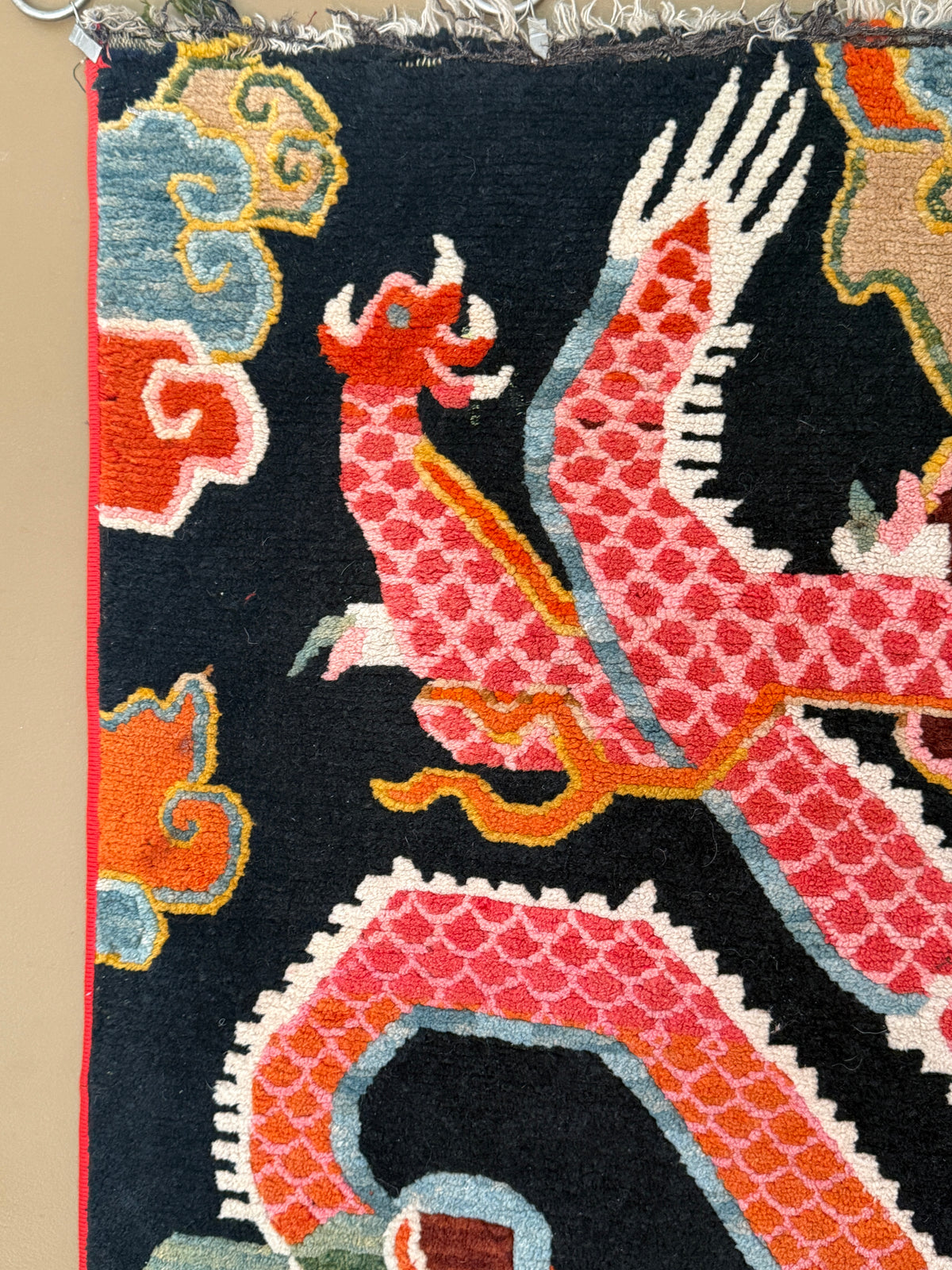 Early 20th C., antique Tibetan dragon rug