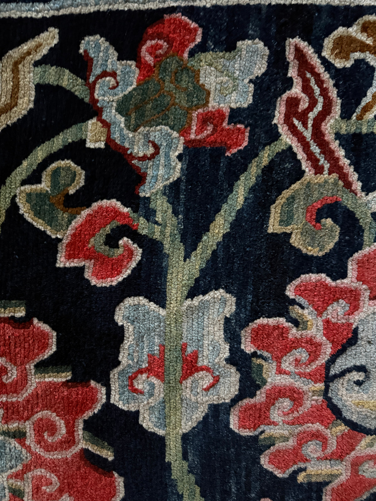 Antique Tibetan Wool Rug c.1900 Floral Himalayan Carpet 5'8" x 2'9