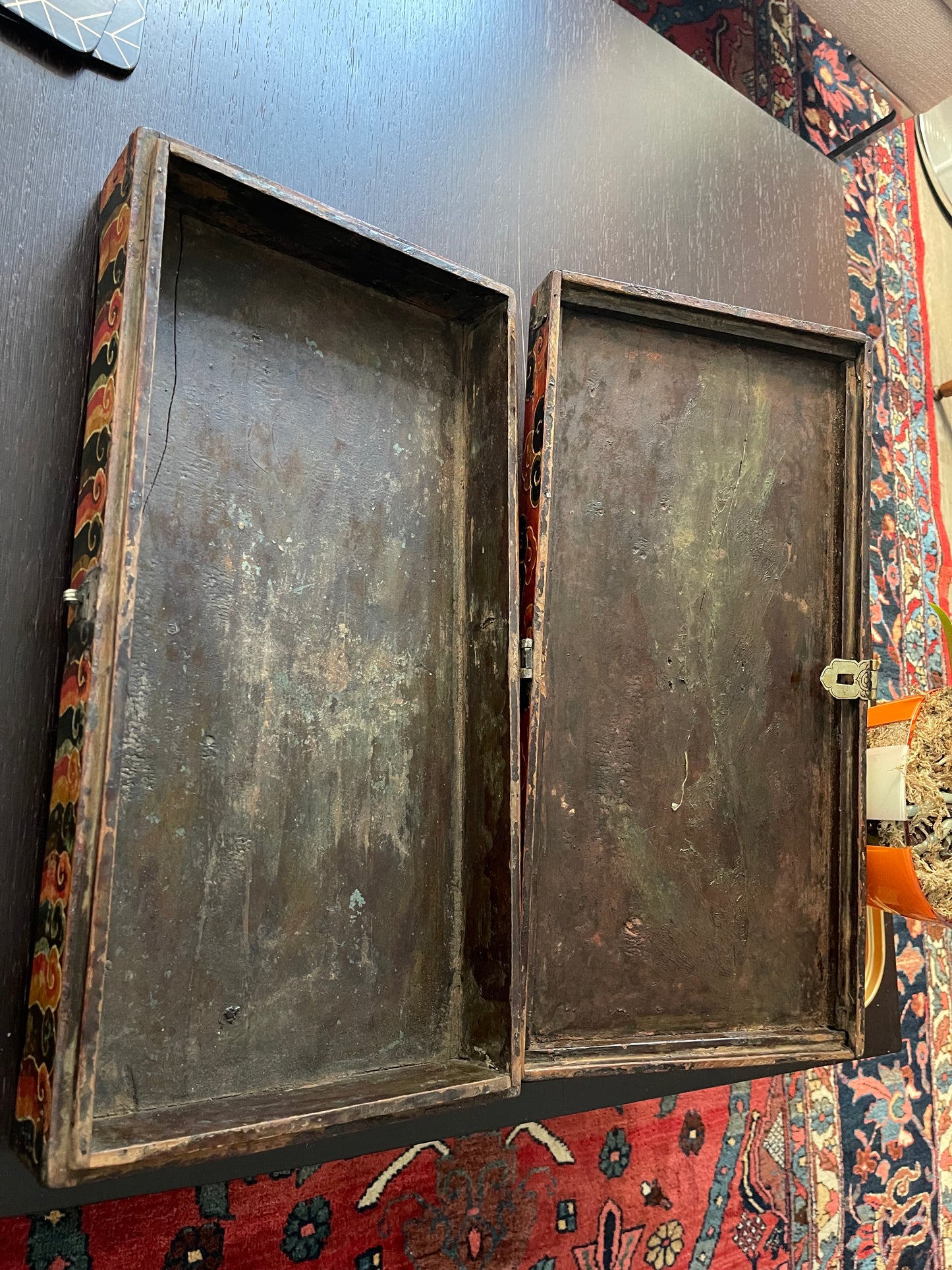 An antique rectangular flat Tibetan wood box